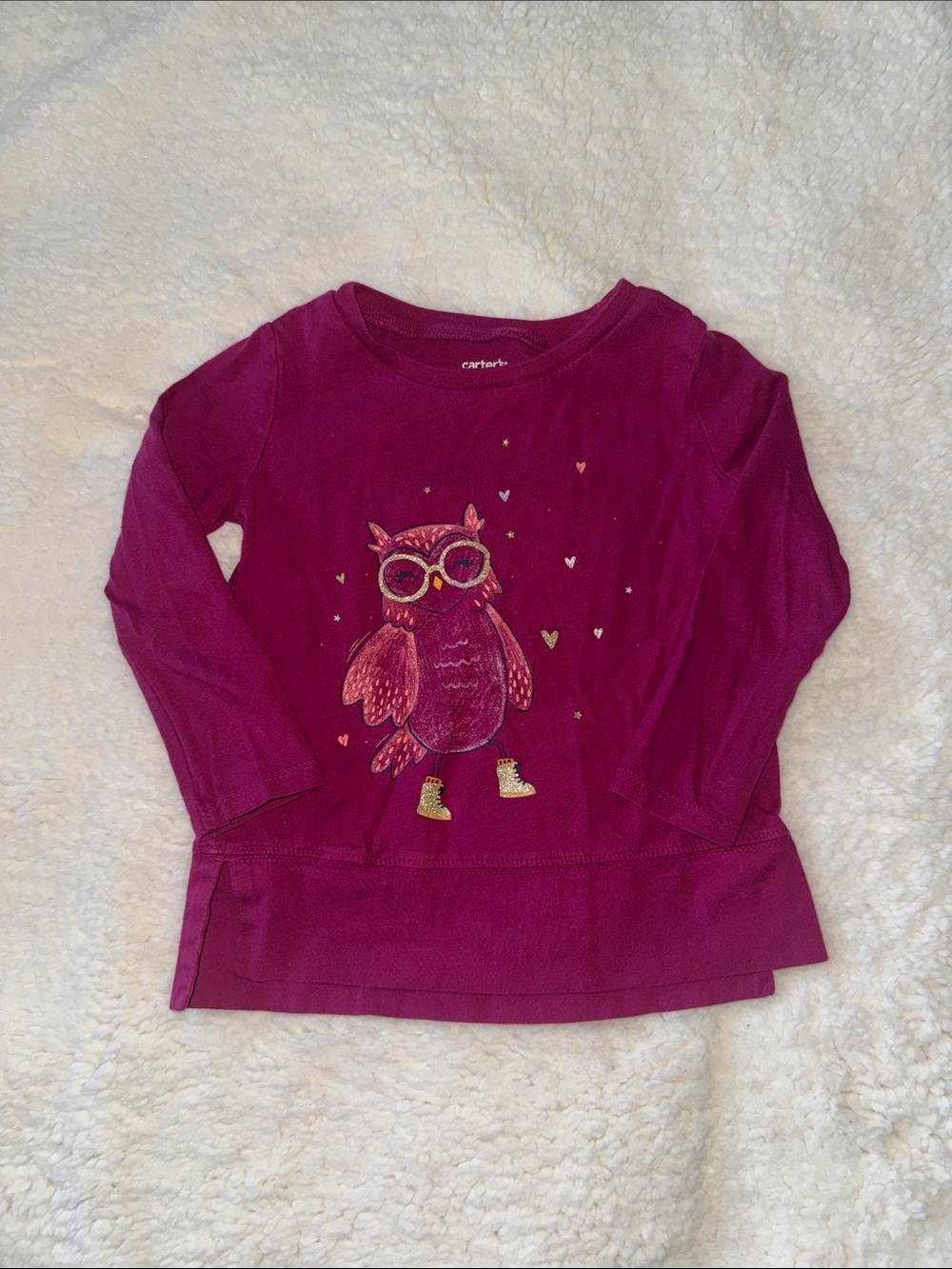 Carter's Deep Magenta Long-Sleeve Tee with Sparkle Owl
